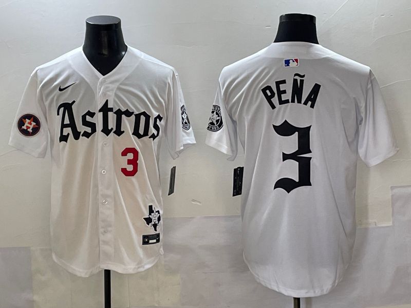 Men 2025 Houston Astros #3 Pena White Five generations Joint Name Nike MLB Jersey style 34->houston astros->MLB Jersey